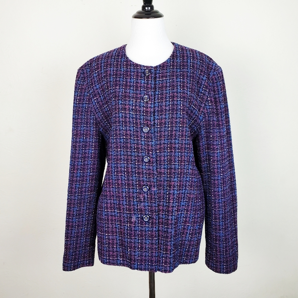 Pendleton Vintage Jacket Wool Tweed Purple Blue Fall Winter Career Office Twee